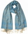 Peach Couture Damask Quatrefoil Pashmina Jacquard Shawl Scarf Wraps - Teal - C9186RNH033