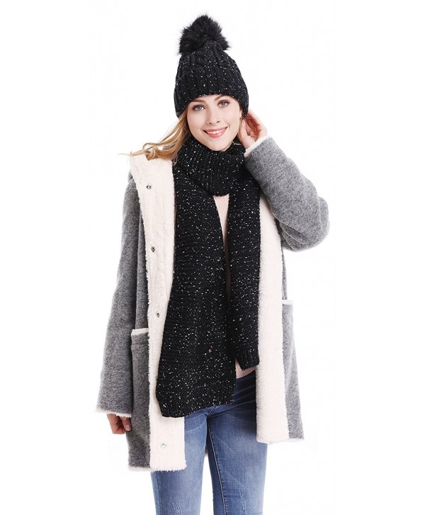 Bienvenu Women Soft Warm Cable Knitted Warm Fleece Lining Hat Scarf Winter Set - Black - CS186LAX8G6