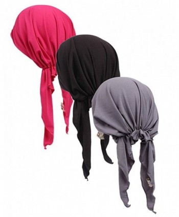Womens Ruffle Beanie Turban Headwear - Black-grey-r - C71834GO9M2