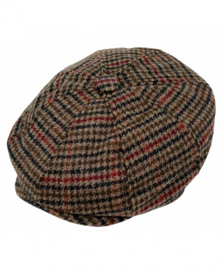 Men's Wool Blend Applejack Houndstooth Plaid IVY newsboy Hat - Brown - CB126W6JAL1