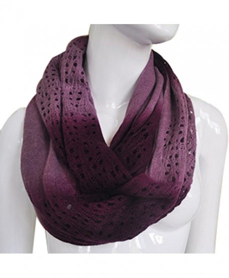 JET-BOND Light Infinity Scarf Hollow Blooming Contrast Color FP03 Knitted Women Winter - Dark Purple - CA187EXEOQT