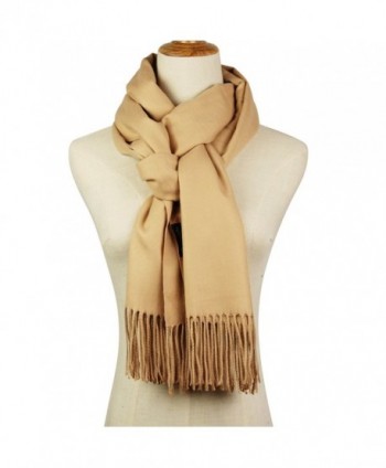 Cashmere Feel Blanket Scarf Super Soft with Tassel Solid Color Warm Shawl for Women and Men - Beige - CD188NKNXAX