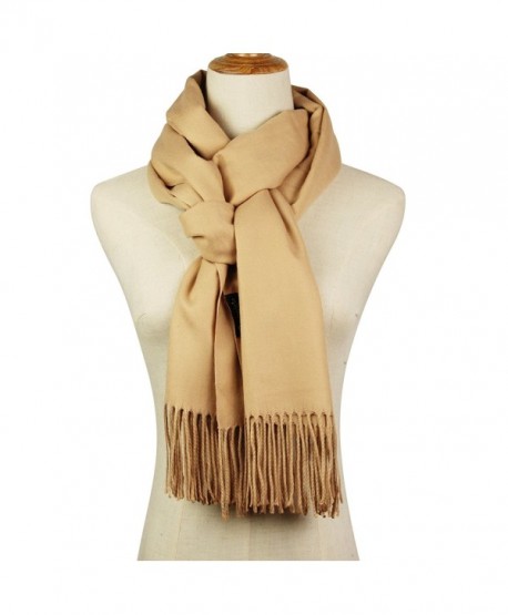 Cashmere Feel Blanket Scarf Super Soft with Tassel Solid Color Warm Shawl for Women and Men - Beige - CD188NKNXAX