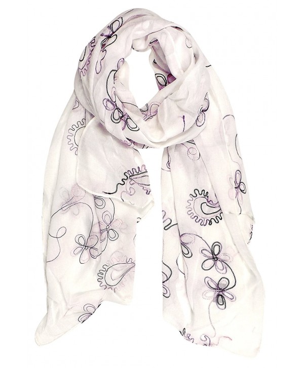 Peach Couture Summer Fashion Blossom Embroidered Sheer Floral Scarf Wrap Shawl - White - C5126XANENV