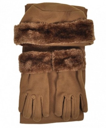 Cloche Fur Trim 3 Piece Fleece Hat- Scarf & Glove Women's Winter Set - Light Brown - CZ11GSJJGVN