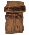 Cloche Fur Trim 3 Piece Fleece Hat- Scarf & Glove Women's Winter Set - Light Brown - CZ11GSJJGVN