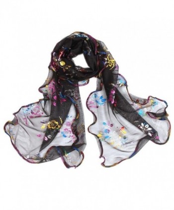 GUAngqi Flower Lace Autumn Winter Comfy Scarf Wrap Shawl Scarves - Black - CW12KT7U753