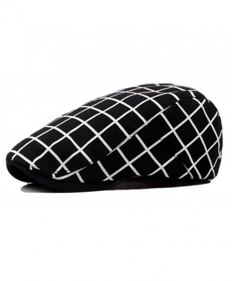 Qunson Men's Vintage Plaid Ivy Cabbie Newsboy Cap Hat - Black - CG12FM9OJKR