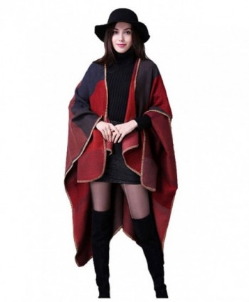 Cutecat Women's Fashion Long Warm Blanket Scarf Wool Pashmina Shawl Cape Poncho - Red - CM12O2K1IKA