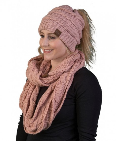 Funky Junque CC Messy Bun BeanieTail Bundled w Matching Infinity Scarf - Indi Pink - CU1808QL9XE