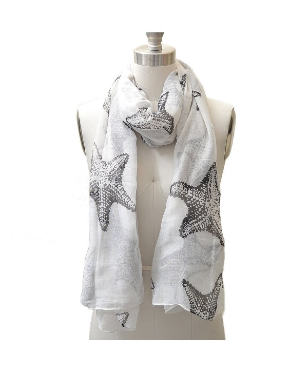 HUE21 Women's Trendy Starfish Pattern Fashion Scarf Black and White Color - C711HLY400L