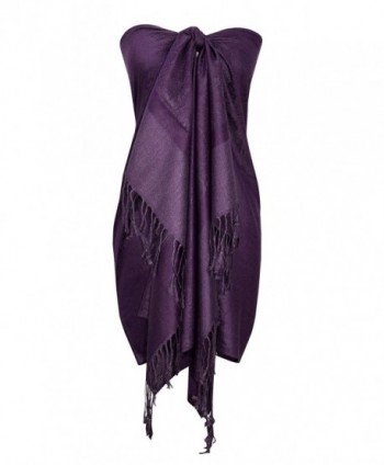 Peach Couture Double Layer Hues of Purple Jacquard Paisley Pashmina Feel Shawl - Eggplant - CH185C760WQ