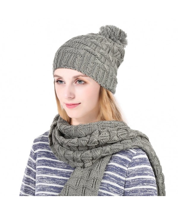 Vbiger Warm Winter Knit Hat and Scarf Set- 2-Pieces Winter Knitted Set for Men and Women - A-Grey - CQ185DKHN9X