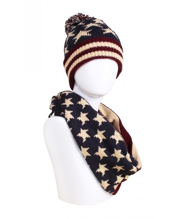 American Flag Knitted Hat- Scarf- Gloves Set - Hat and Infinity Scarf - CK1895T00IE