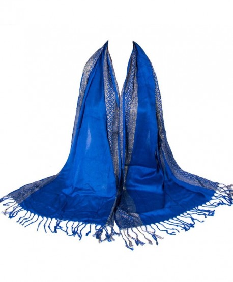 Ladies Women Tassel Spun Gold Tone Pashmina Scarf Shawl Wrap Cotton Scarves - Sapphire - CS12N8RNAIU