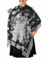 Peach Couture Floral Peacock Reversible Shimmer Layered Pashmina Wrap Shawl Scarf - Black/White - C31875MHYMT