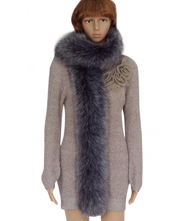 VamJump Women Winter Warm Faux Fox Raccoon Fur Collar Long Scarf - Gray - CF127Z34RHD