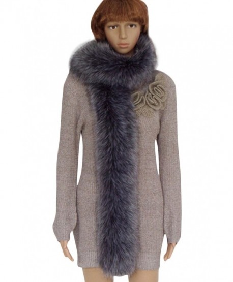 VamJump Women Winter Warm Faux Fox Raccoon Fur Collar Long Scarf - Gray - CF127Z34RHD
