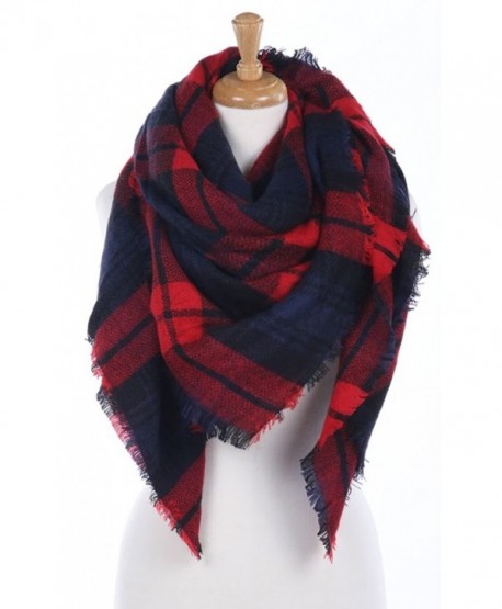 CCFW Women's Large Tartan Plaid Soft Square Blanket Scarf Wrap Shawl - Red Navy 55 - CV1868YOUM0