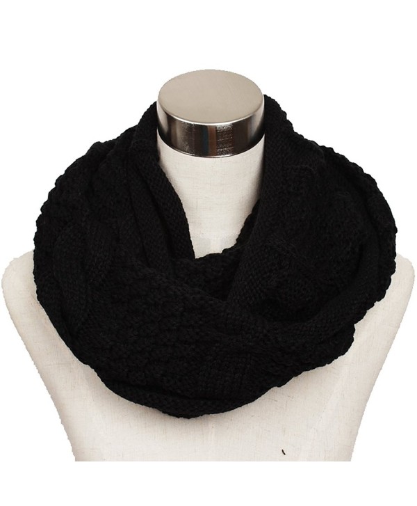 Ls Lady Women's Warm Infinity Circle Scarf Ribbed Knit Scarf Cowl Wrap - Black 1 - CZ12813T2MB