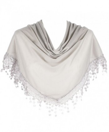 HatToSocks Triangle Scarf with Bobbin Lace Fringes for Women in Plain Colors - Light Grey - CQ12I8J9683