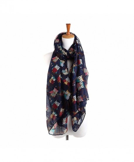 CreazyWomen Ladies Owl Print Long Scarf Warm Wrap Shawl - Navy - CZ129F0DOCN