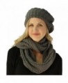 Ladies 2pc Winter Knit Beret Tam Beaniel Hat Long Infinity Scarf Solid Set - Gray - CY11P5F9M3D