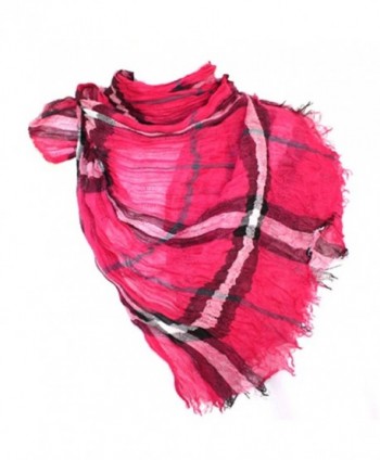 Long Preppy Style Checkerboard Plaid Print Soft Light Cotton Blend Scarf - Pink - CR118LQ2ASV