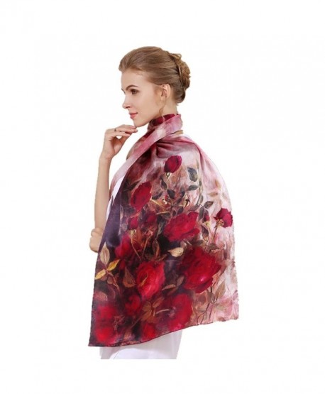 Women's 100% Charmeuse Mulberry Silk Long Scarf For Gift Hair Ladies Shawls Floral And Butterfly Scarf - Orange - C3187G304HK