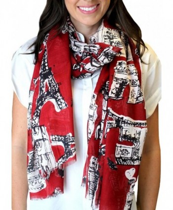 Anika Dali Women's Bonjour Paris Print Scarf- Ideal for Travel- Chic- Lightweight (2 Colors) - Rio Red - CT11BNMPBUZ