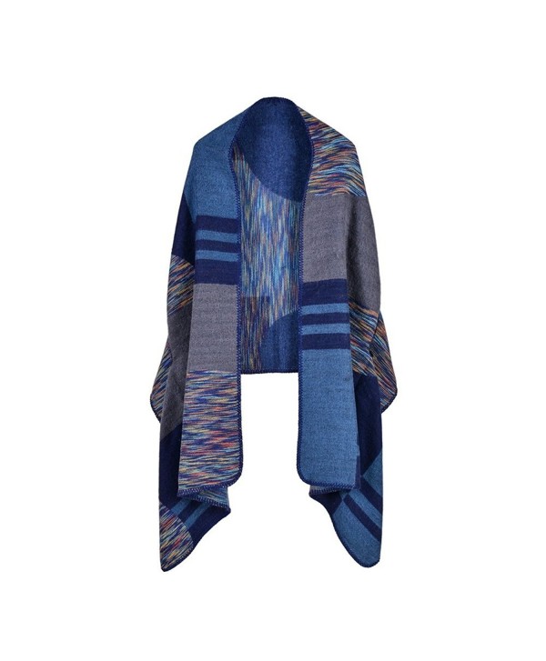 Loose Wool Poncho Shawl Cloaks Cape Wrap Kimono Cardigans Office Coat - H-blue(fast Ship) - C11879G8077