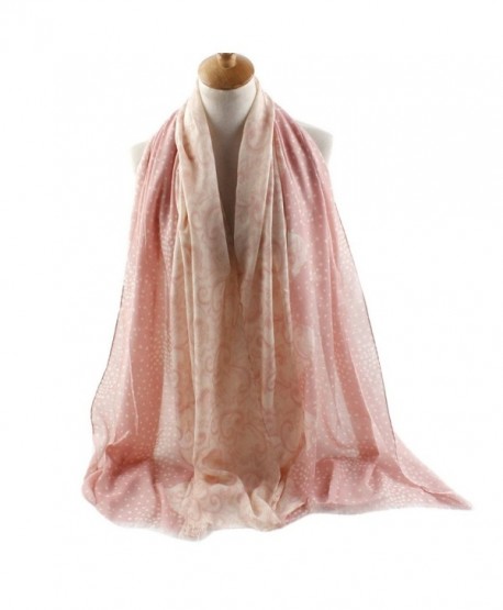 FEOYA Women Dot Floral Print Pashmina Scarves Silk Blend Long Beach Wrap Shawl - Pink - CL12JWOHOT1