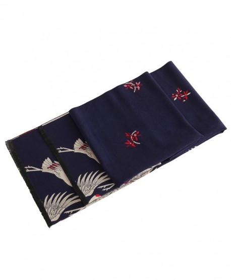 Women's Big Long Shawl Crane Pattern Japanese Winter Warm Scarf for Cold Weather - Navy Red - CH1880965X3
