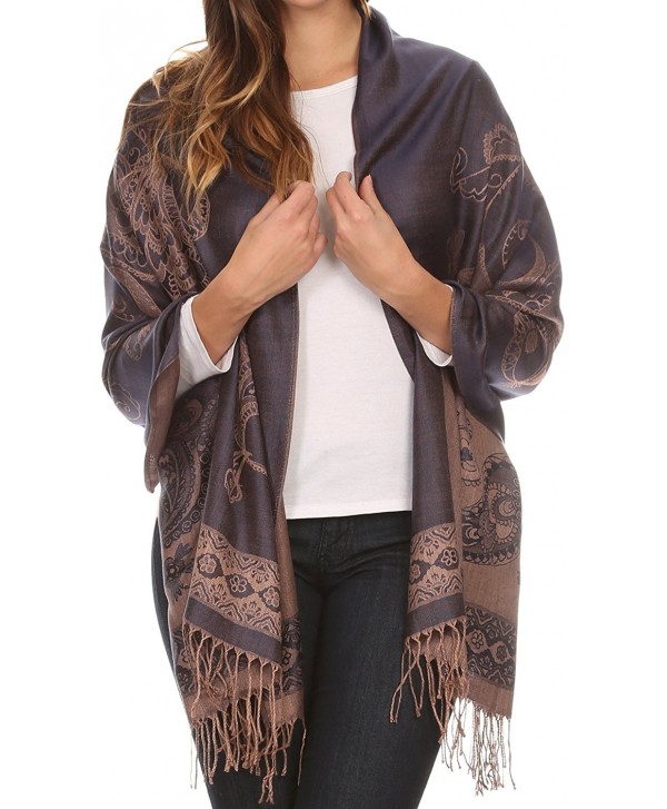 Sakkas Seily Long Extra Wide Fringe Paisley Patterned Pashmina Shawl / Scarf - Navy / Golden - CJ12LN81KKX