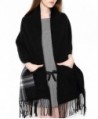 UTOVME Unisex Reversible Long Scarf Check Shawl Cashmere Feel Stole with Pocket - Black - C312J0KY94F