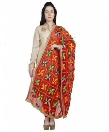 Dupatta Bazaar Women's Red & Multi colour Phulkari Embroidery Chiffon Dupatta - CP12IHEI3CJ