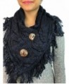Women's Heather Fringe Shoulder Accent Coconut Buttons Cable Knit Shoulder Scarf Wrap YS-3680 - Navy - C0187WN7L95