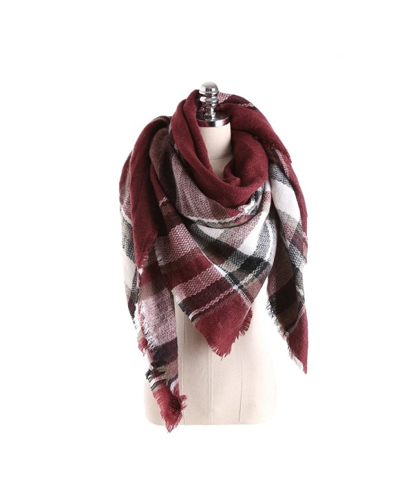 Winter Women Oversize Tartan Blanket Scarf with Tassels - Burgundy - C3186S7EGCY