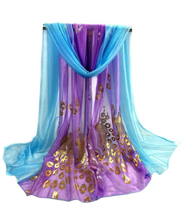 Iusun Women Multi-color Peacock Printed Long Shawl- Super Soft Wrap Scarf Scarves - Purple - CQ12O02IGV0
