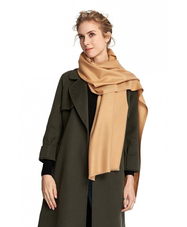 RIONA Women's Soild Basolan Silk Wool Scarf - Soft Lightweight Neckwear for Spring & Fall - 173701_camel - CI186EG52SA