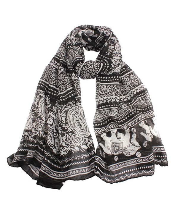 Clearance! Coromose Womens Elephant Print Long Scarf Shawl Wrap Pashmina - Black - C511P3YLKW7