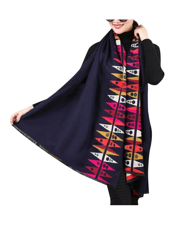 ShungFun Painting Cashmere Pashmina Headwear - Dark Blue - C612O62LGTJ