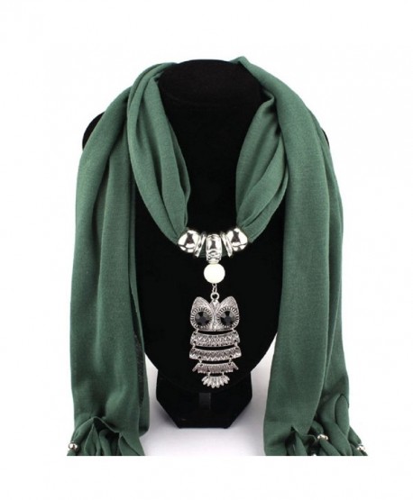 Women Tassels Wrap- Misaky Necklace Scarves Owl Pendant Jewelry Scarf Shawl - Green - CJ12MB8KG0J