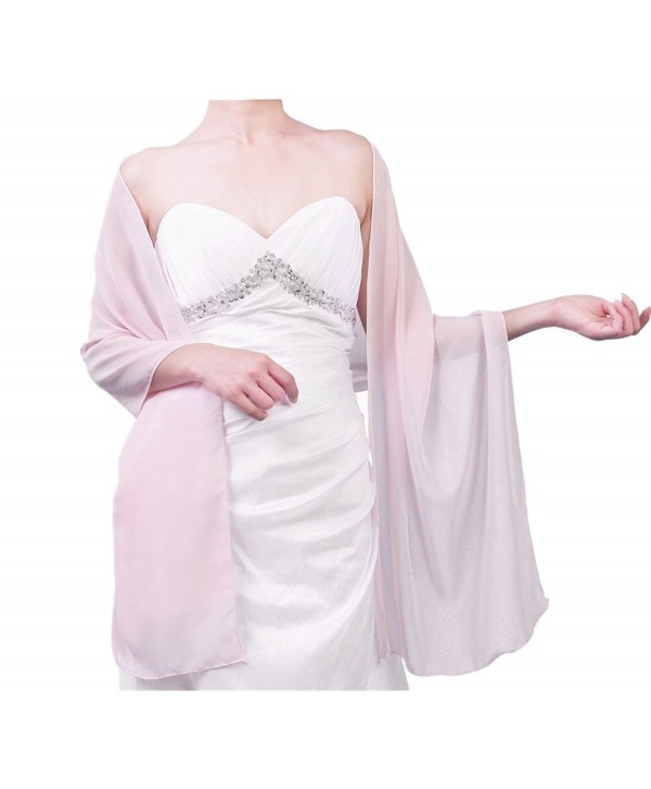 Firose Women's Satin/Chiffon Evening Scarves Bridal Cape Wedding Shawl Wraps Pashmina - Chiffon Pink - CB12MAXFA6Y