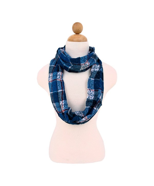 Plaid Stars Print Infinity Loop Fashion Scarf - Different Colors Available - Blue - C011KS2D47N