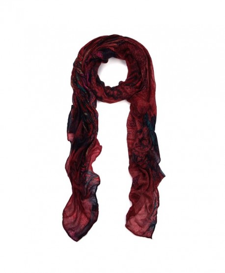 Premium Unique Long Paisley Floral Scarf Wrap - Different Colors Available - Burgundy - C211OPPYHWZ