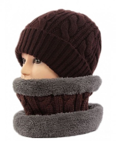 Unisex Cashmere and Knitted Neck Gaiter Hat Set Soft Neck Warmer Loop Scarf - Coffee - C111QZ1O8ML