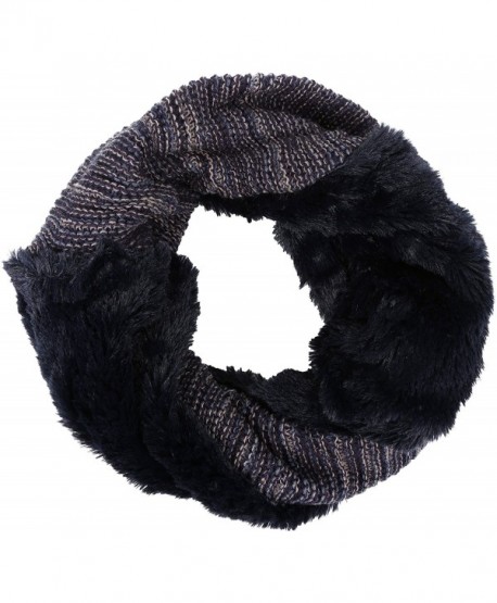 Sakkas Sele Short Two Textured Faux Fur Ribbed Knit Mixed Designed Infinity Scarf - Navy - CM12MWYCUEU