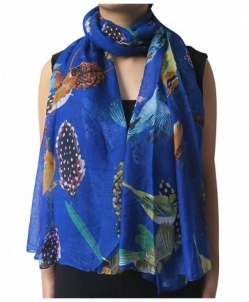 Lina & Lily Bird and Feather Print Oversized Scarf Lightweight - Royal Blue - CZ11XXA9L9B