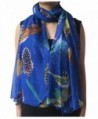 Lina & Lily Bird and Feather Print Oversized Scarf Lightweight - Royal Blue - CZ11XXA9L9B